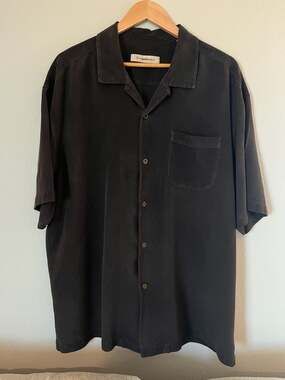 Tommy Bahama, 100% Silk Cabana Brown Short Sleeve Button Up, Mens 2XL